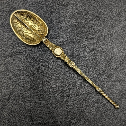1901 年英國古董純銀鍍金膏勺 12 件套在一個盒子裡